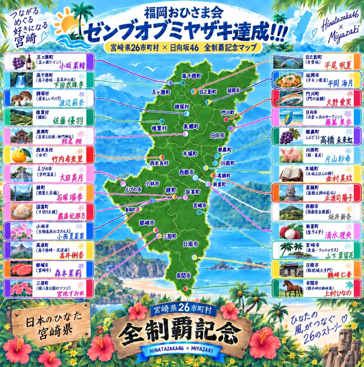 ゼンブオブミヤザキ、宮崎県26市町村全制覇の地図